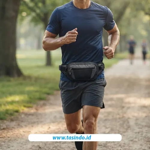 Contoh penggunaan tas pinggang saat jogging dan kegiatan fun run