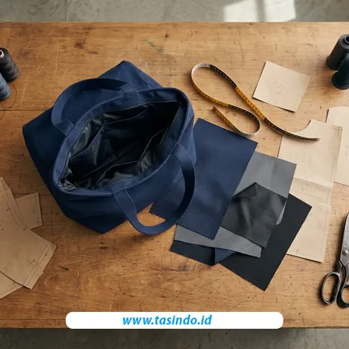 Contoh persiapan material furing dan spesifikasi lapisan dalam tas custom
