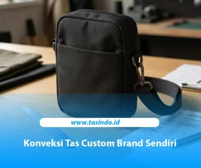 Contoh produk konveksi tas custom dengan logo brand pada slingbag hitam