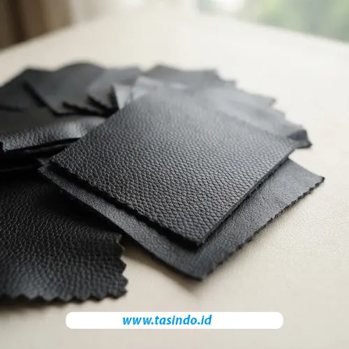 Detail permukaan bahan kulit sintetis untuk produksi tas custom