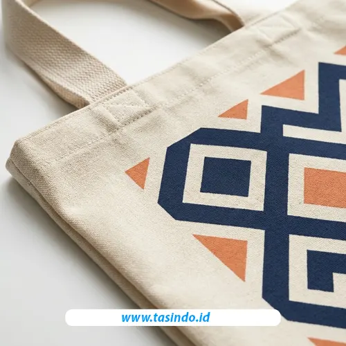 Detail permukaan sablon pada bahan totebag seminar custom.
