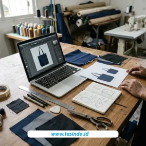 Pemeriksaan mockup desain sebelum tas custom memasuki tahap produksi
