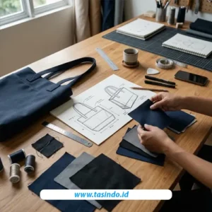 Pemilihan bahan dan desain sebelum pemesanan tas seminar custom
