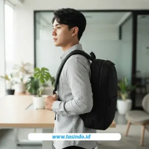 Pengujian kenyamanan tali ransel custom saat mencoba sampel produk