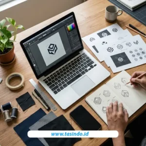Persiapan artwork dan file logo untuk produksi tas custom perusahaan