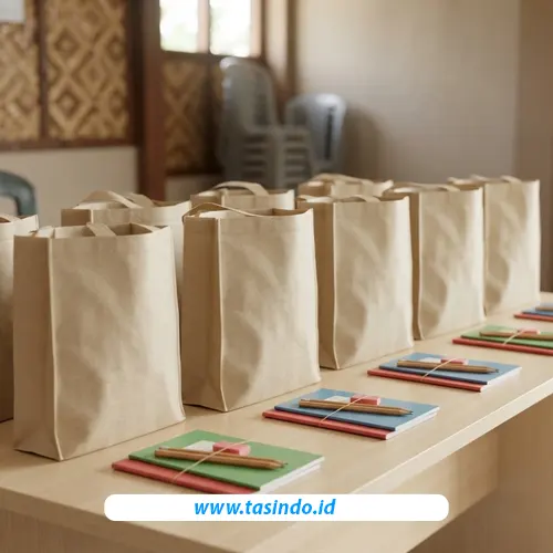 Persiapan tas spunbond untuk distribusi paket kegiatan sosial