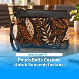 Pouch batik custom kombinasi kulit sintetis hitam untuk souvenir tamu instansi