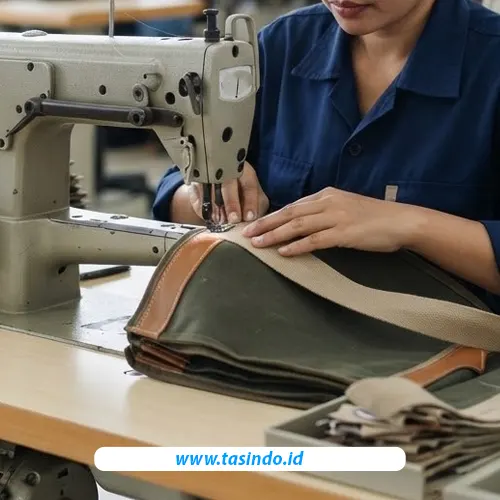 Proses penjahitan tas olahraga custom di konveksi Tasindo
