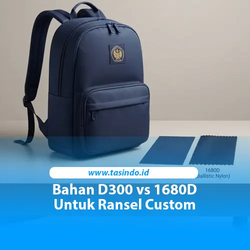 Ransel custom Tasindo dengan sampel bahan D300 dan 1680D untuk perbandingan material