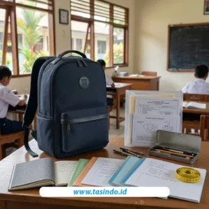 Ransel pendidikan custom dengan buku dan perlengkapan belajar siswa