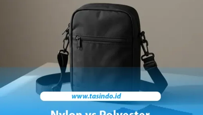 Tas selempang custom Tasindo dengan sampel kain nylon dan polyester sebagai perbandingan material