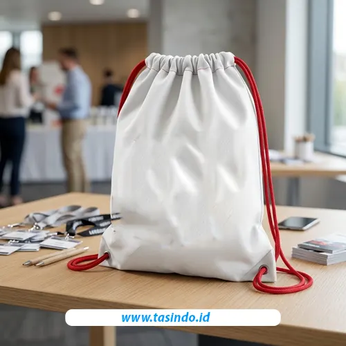 Tas serut custom dengan logo untuk merchandise dan kebutuhan event